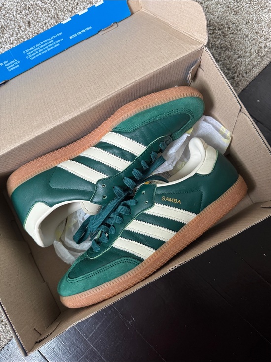 adidas Shoes - adidas Samba Green with White Stripes and Gum Sole